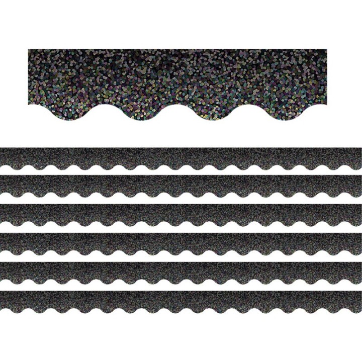 Teacher Created Resources® Black Sparkle Scalloped Border Trim, 35 Feet Per Pack, 6 Packs