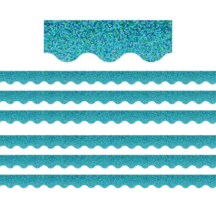 Teacher Created Resources® Teal Sparkle Scalloped Border Trim, 35 Feet Per Pack, 6 Packs