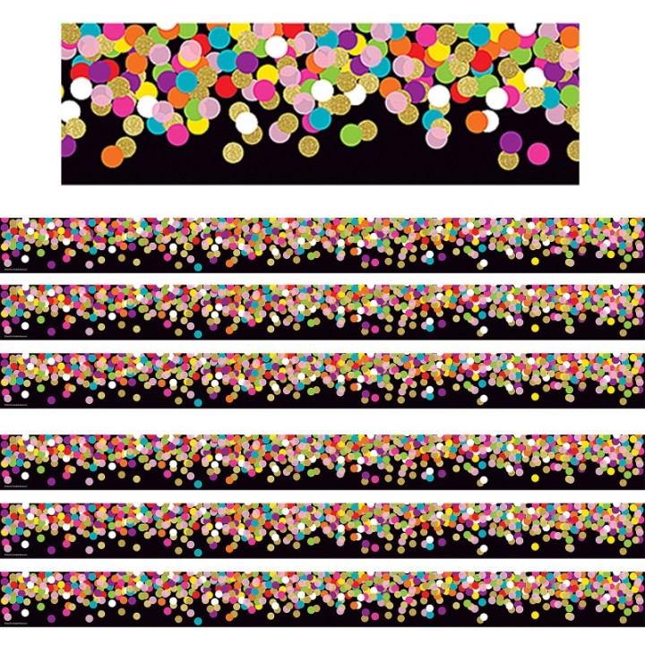 Teacher Created Resources® Colorful Confetti on Black Straight Border Trim, 35 Feet Per Pack, 6 Packs