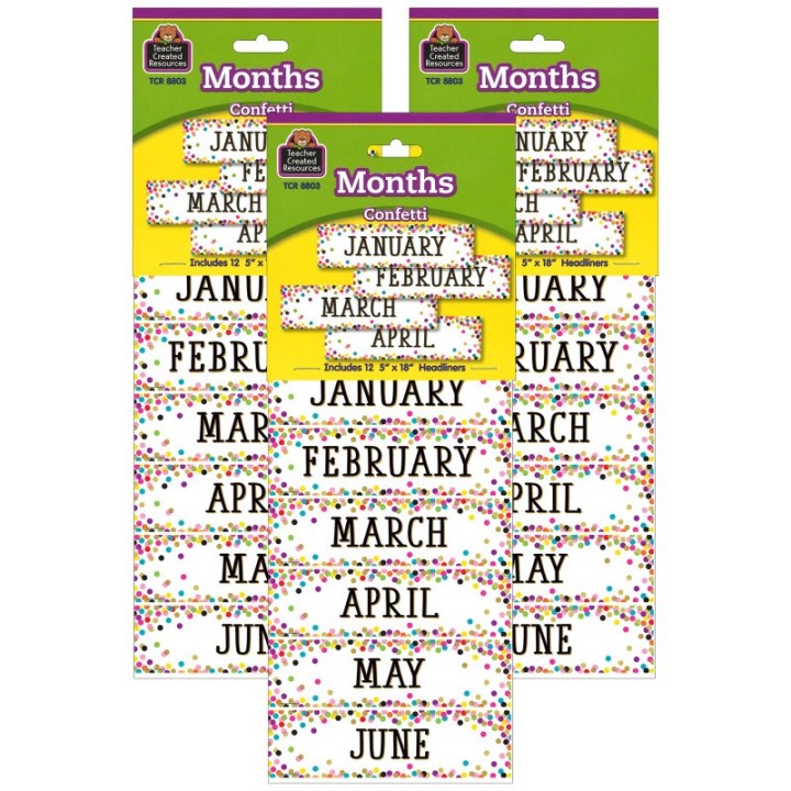 Teacher Created Resources® Confetti Monthly Headliners, 12 Per Pack, 3 Packs