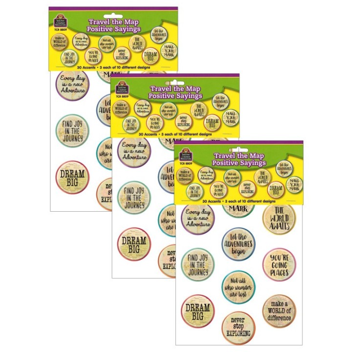 Teacher Created Resources® Travel the Map Positive Saying Accents, 30 Per Pack, 3 Packs