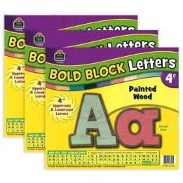 Teacher Created Resources® Painted Wood Design Bold Block 4" Letters Combo Pack, 230 Characters Per Pack, 3 Packs