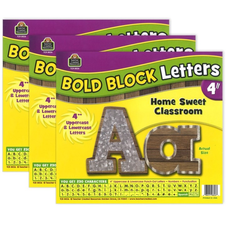 Teacher Created Resources® Home Sweet Classroom Bold Block 4" Letters Combo Pack, 230 Characters Per Pack, 3 Packs