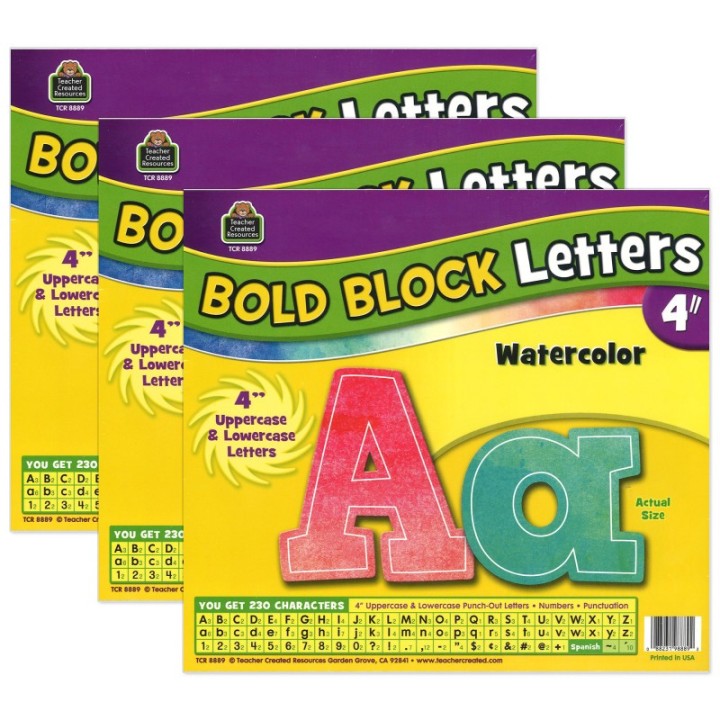 Teacher Created Resources® Watercolor Bold Block 4" Letters Combo Pack, 3 Packs