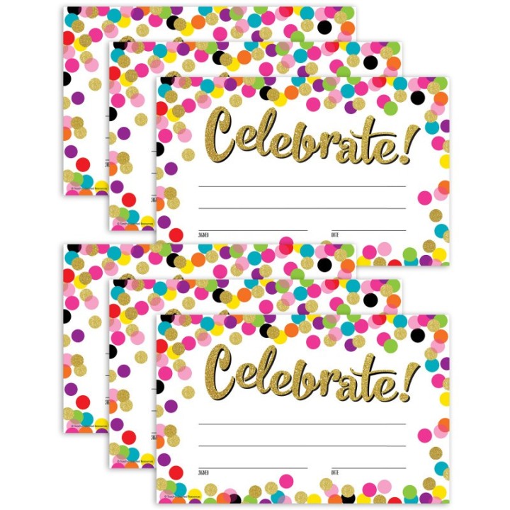 Teacher Created Resources® Confetti Celebrate! Awards, 25 Per Pack, 6 Packs