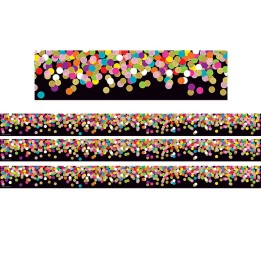 Teacher Created Resources® Colorful Confetti on Black Straight Rolled Border Trim, 50 Feet Per Roll, 3 Rolls