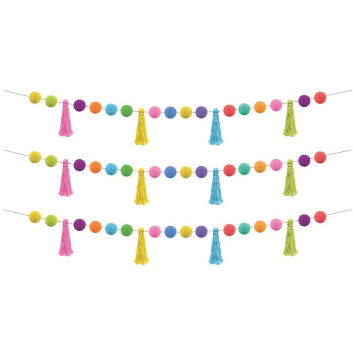 Teacher Created Resources® Colorful Pom-Poms and Tassels Garland, Pack of 3