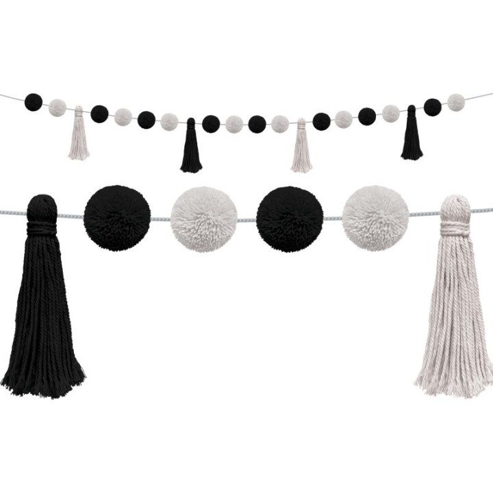Teacher Created Resources® Black and White Pom-Poms and Tassels Garland