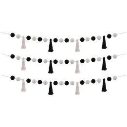 Teacher Created Resources® Black and White Pom-Poms and Tassels Garland, Pack of 3