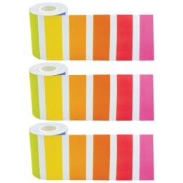 Teacher Created Resources® Colorful Stripes Straight Rolled Border Trim, 50 Feet Per Roll, Pack of 3