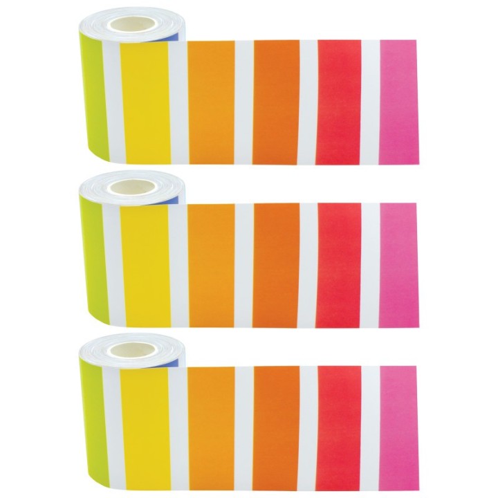 Teacher Created Resources® Colorful Stripes Straight Rolled Border Trim, 50 Feet Per Roll, Pack of 3