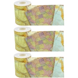 Teacher Created Resources® Travel the Map Straight Rolled Border Trim, 50 Feet Per Roll, Pack of 3