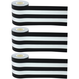 Teacher Created Resources® Black & White Stripes Straight Rolled Border Trim, 50 Feet Per Roll, Pack of 3