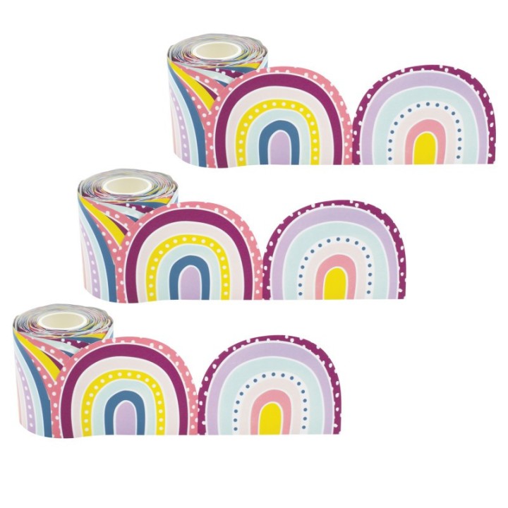 Teacher Created Resources® Oh Happy Day Rainbows Die-Cut Rolled Border Trim, 50 Feet Per Roll, 3 Rolls