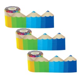 Teacher Created Resources® Colored Pencils Die-Cut Rolled Border Trim, 50 Feet Per Roll, 3 Rolls