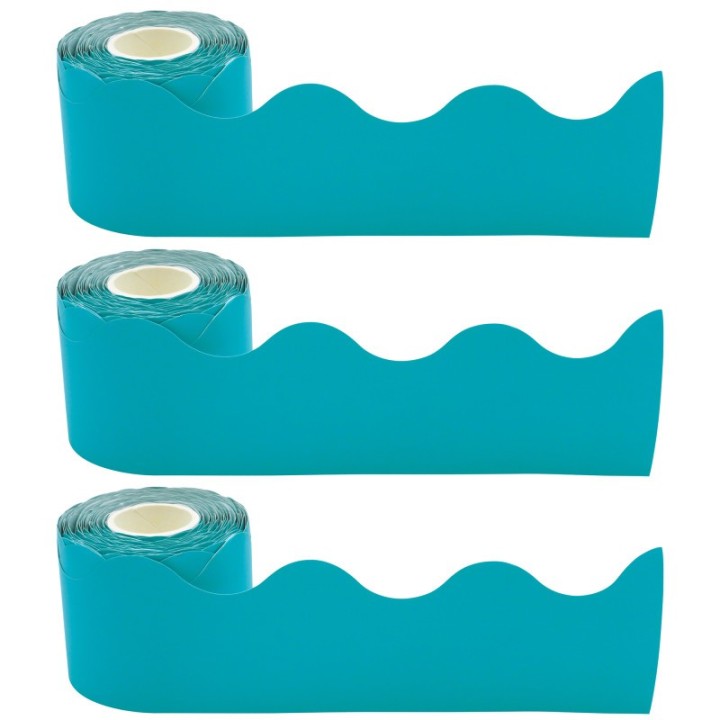 Teacher Created Resources® Teal Scalloped Rolled Border Trim, 50 Feet Per Roll, Pack of 3