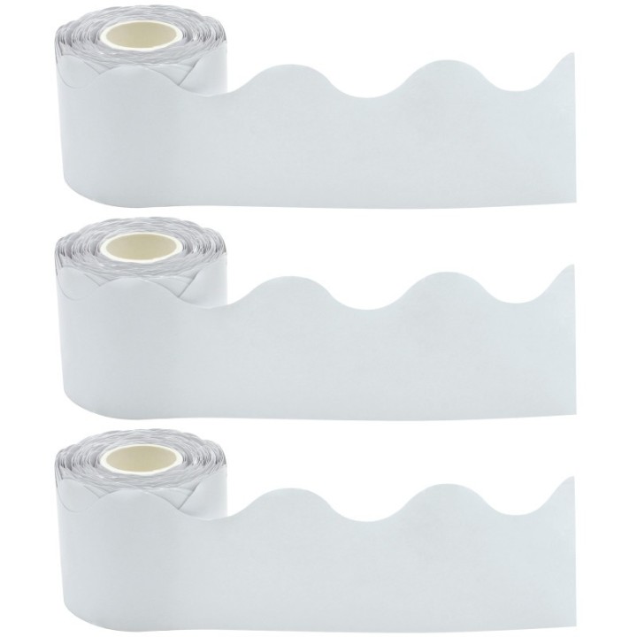 Teacher Created Resources® White Scalloped Rolled Border Trim, 50 Feet Per Roll, Pack of 3