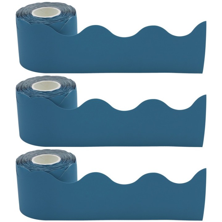 Teacher Created Resources® Slate Blue Scalloped Rolled Border Trim, 50 Feet Per Roll, Pack of 3