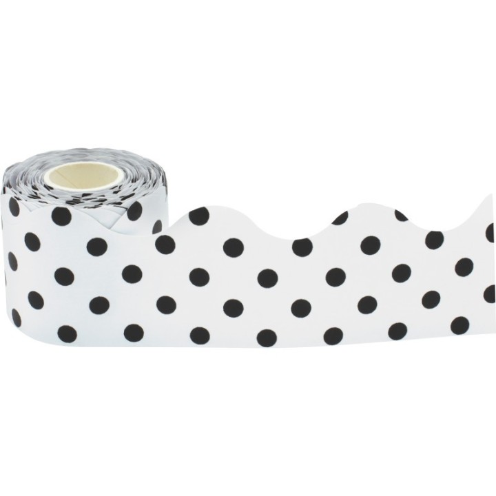 Teacher Created Resources® Black Polka Dots on White Scalloped Rolled Border Trim, 50 Feet