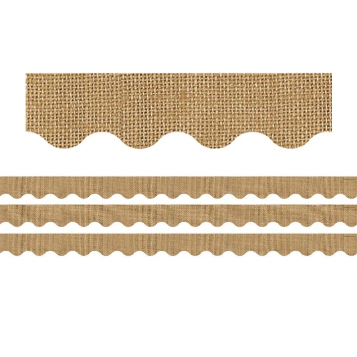 Teacher Created Resources® Burlap Design Scalloped Rolled Border Trim, 50 Feet Per Roll, 3 Rolls