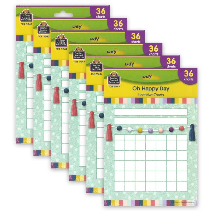 Teacher Created Resources® Oh Happy Day Incentive Charts, 36 Per Pack, 6 Packs