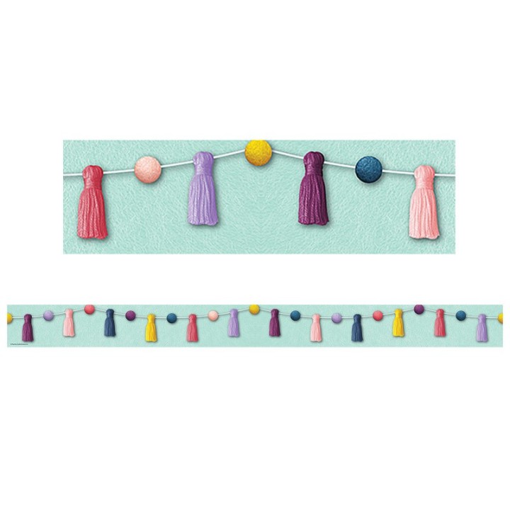 Teacher Created Resources® Oh Happy Day Pom-Poms and Tassels Straight Border Trim, 35 Feet