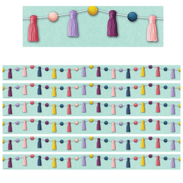 Teacher Created Resources® Oh Happy Day Pom-Poms and Tassels Straight Border Trim, 35 Feet Per Pack, 6 Packs