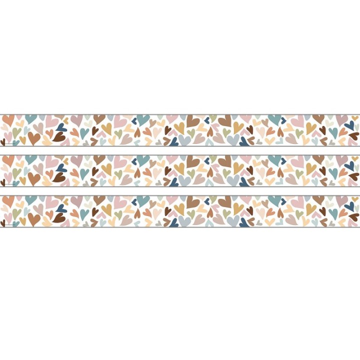 Teacher Created Resources® Everyone Is Welcome Hearts Straight Rolled Border Trim, 50 Feet, 3 Rolls