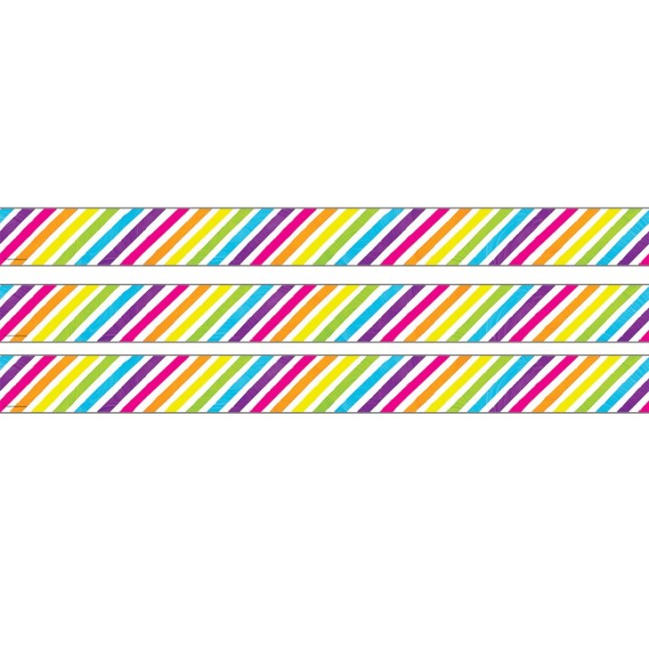 Teacher Created Resources® Brights 4Ever Stripes Straight Rolled Border Trim, 50 Feet, 3 Rolls