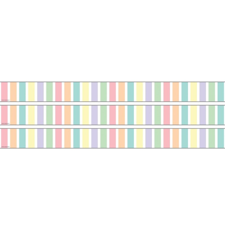 Teacher Created Resources® Pastel Pop Stripes Straight Rolled Border Trim, 50 Feet, 3 Rolls