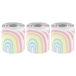 Teacher Created Resources® Pastel Pop Rainbows Die-Cut Rolled Border Trim, 50 Feet, 3 Rolls