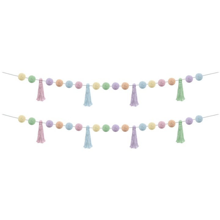 Teacher Created Resources® Pastel Pop Pom-Poms and Tassels Garland, 60", Pack of 2