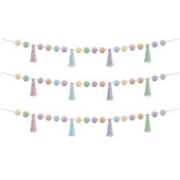 Teacher Created Resources® Pastel Pop Pom-Poms and Tassels Garland, 60", Pack of 3