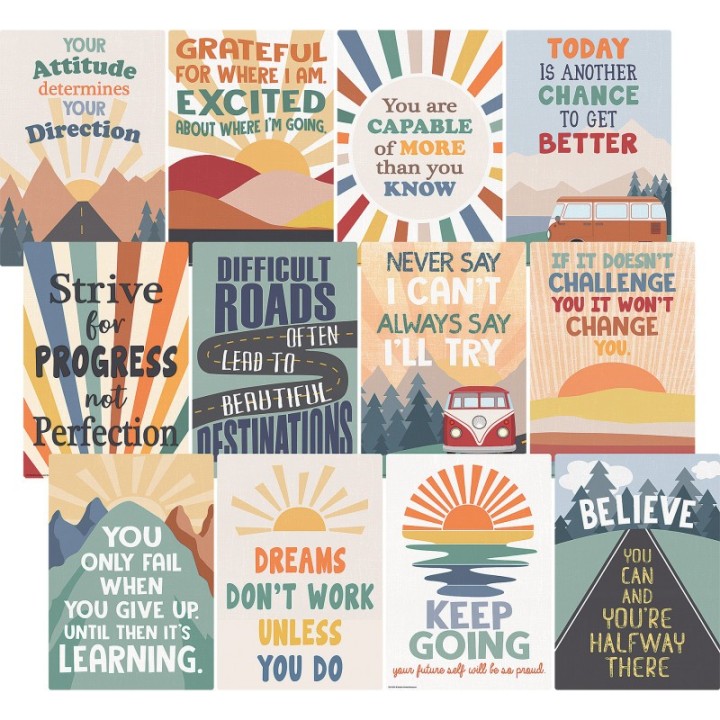 Teacher Created Resources® Moving Mountains Road Trip Positive Sayings Small Poster Pack, 11" x 15-3/4", Pack of 12
