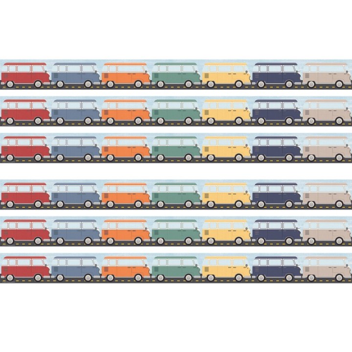 Teacher Created Resources® Moving Mountains Road Trip Camper Vans Straight Border Trim, 35 Feet Per Pack, 6 Packs