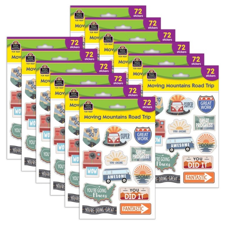 Teacher Created Resources® Moving Mountains Road Trip Stickers, 72 Per Pack, 12 Packs