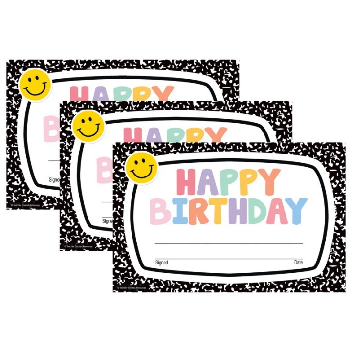 Teacher Created Resources® Cool for School Happy Birthday Awards, 30 Per Pack, 3 Packs
