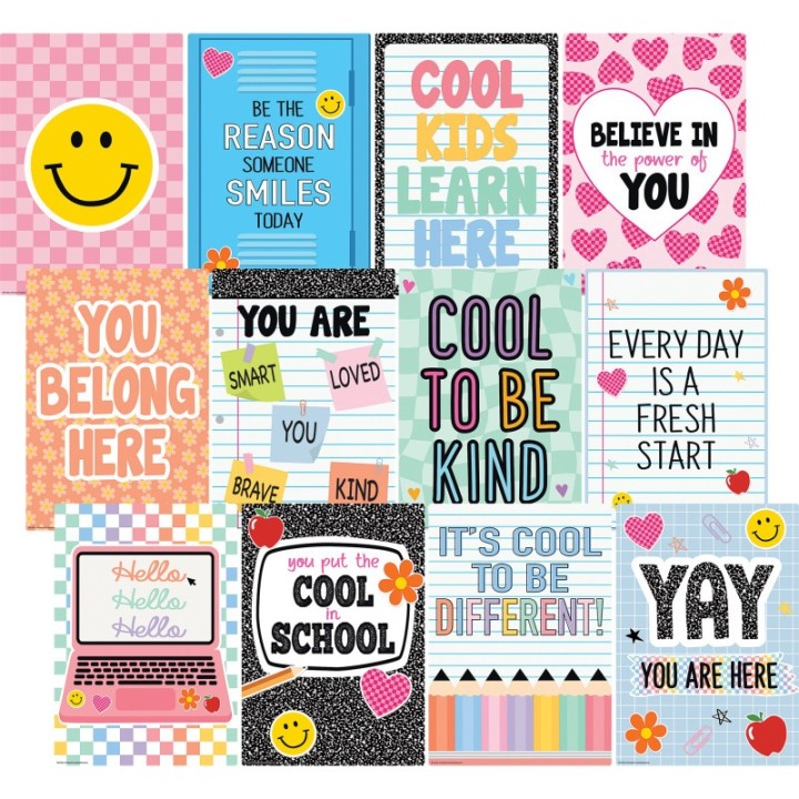 Teacher Created Resources® Cool for School Positive Sayings Small Poster Pack, 12 Posters