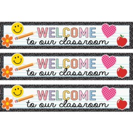 Teacher Created Resources® Cool for School Welcome to Our Classroom Banner, 8" x 39", Pack of 3