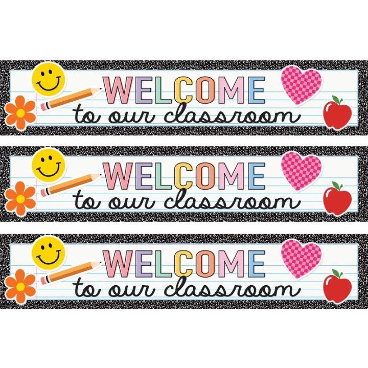 Teacher Created Resources® Cool for School Welcome to Our Classroom Banner, 8" x 39", Pack of 3