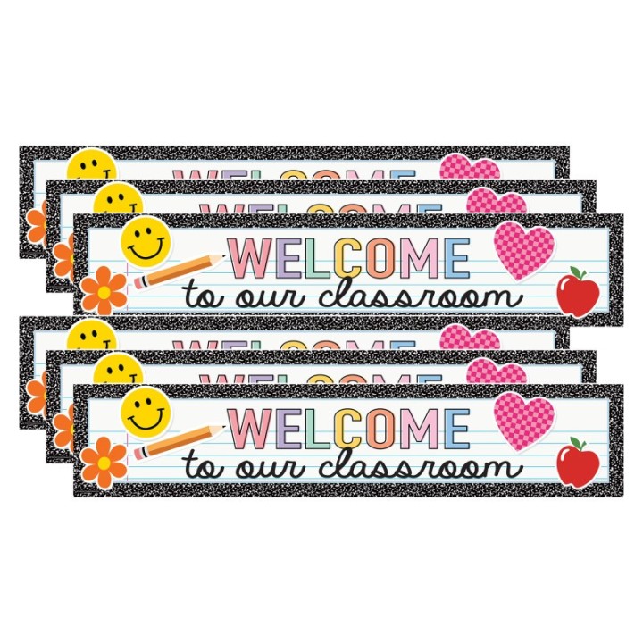 Teacher Created Resources® Cool for School Welcome to Our Classroom Banner, 8" x 39", Pack of 6