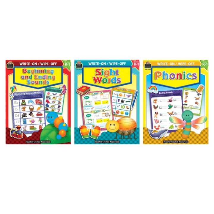 Teacher Created Resources® Early Literacy Write & Wipe Activity Book Kit – Phonics, Sounds, and Sight Words