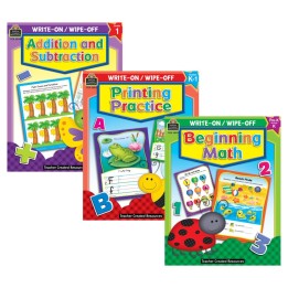 Teacher Created Resources® Early Learning Write & Wipe Activity Book Kit – Printing, Math, and Basic Operations