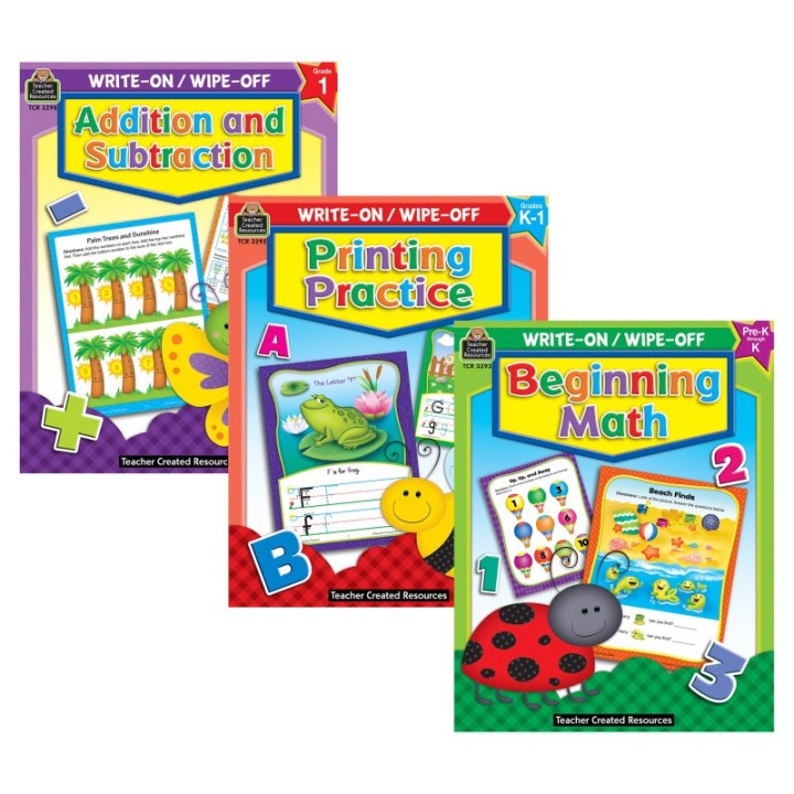 Teacher Created Resources® Early Learning Write & Wipe Activity Book Kit – Printing, Math, and Basic Operations