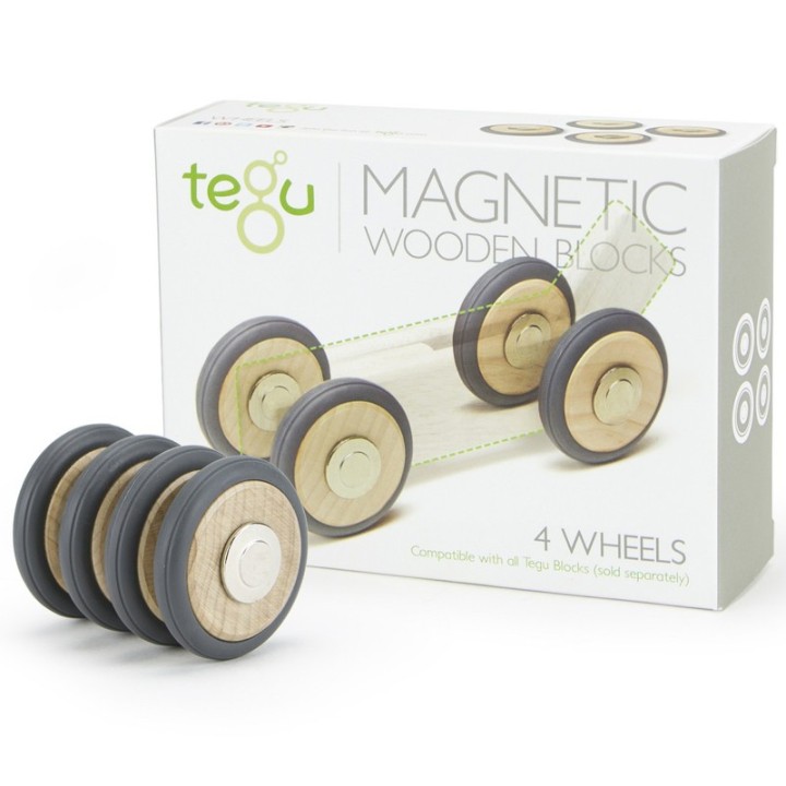 Tegu Magnetic Wooden Blocks, Wheels Accessory, Pack of 4