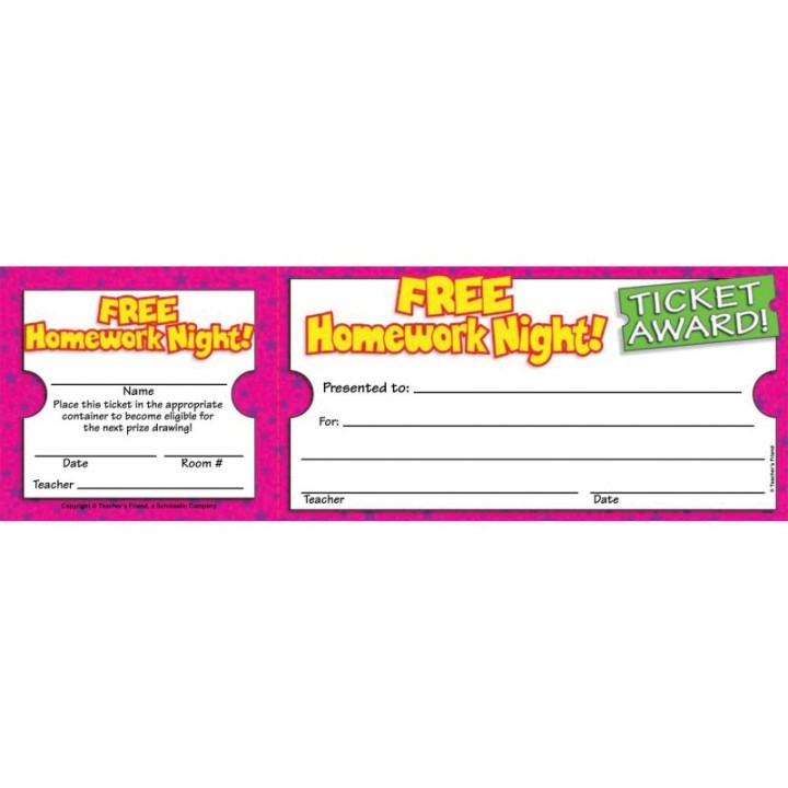 Scholastic Ticket Awards, Free Homework Night!, Pack of 100