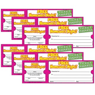 Scholastic Teaching Solutions Ticket Awards, Free Homework Night!, 100 Per Pack, 6 Packs