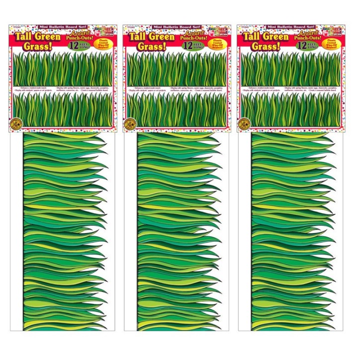 Scholastic Teaching Solutions Tall Green Grass Jumbo Border, 8.5" Tall, 12 Feet Per Pack, 3 Packs
