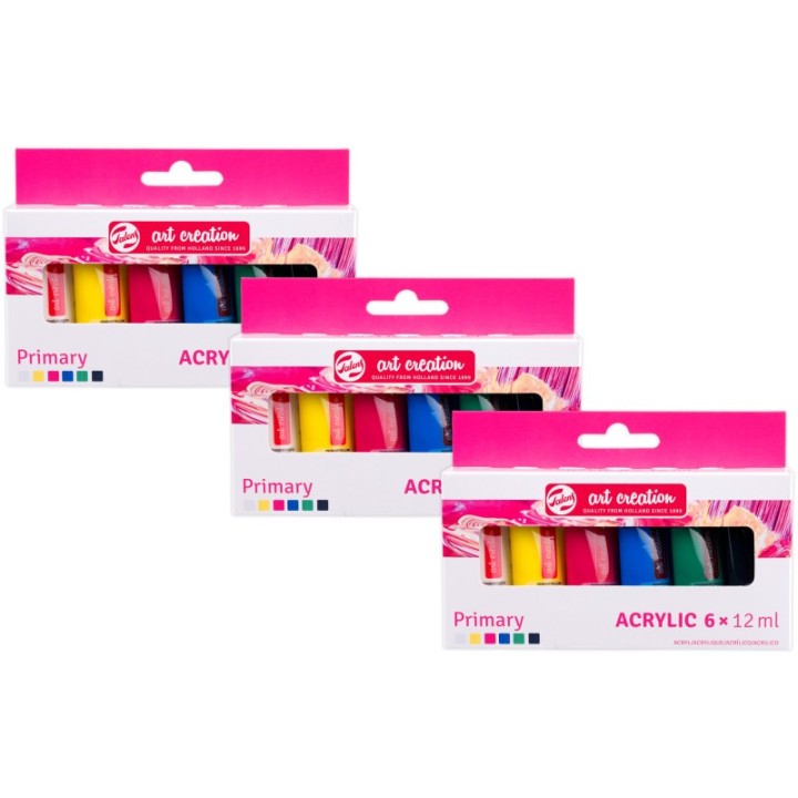 Talens Art Creation Acrylic Set, 12mL, Primary, 6 Per Set, 3 Sets
