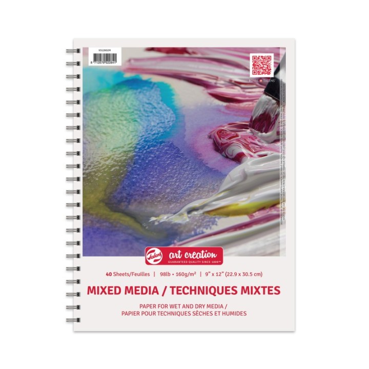 Talens Art Creation Mixed Media Paper Pad, Spiral Bound, 98lbs, 9" x 12", 40 Sheets